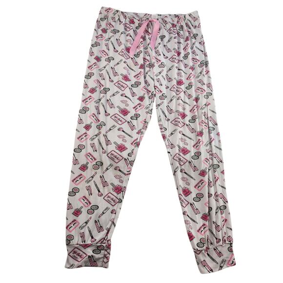 Makeup Pajama Pants Juniors 3X White Pink Nail Polish Lipstick Loungewear Comfy - Picture 3 of 12